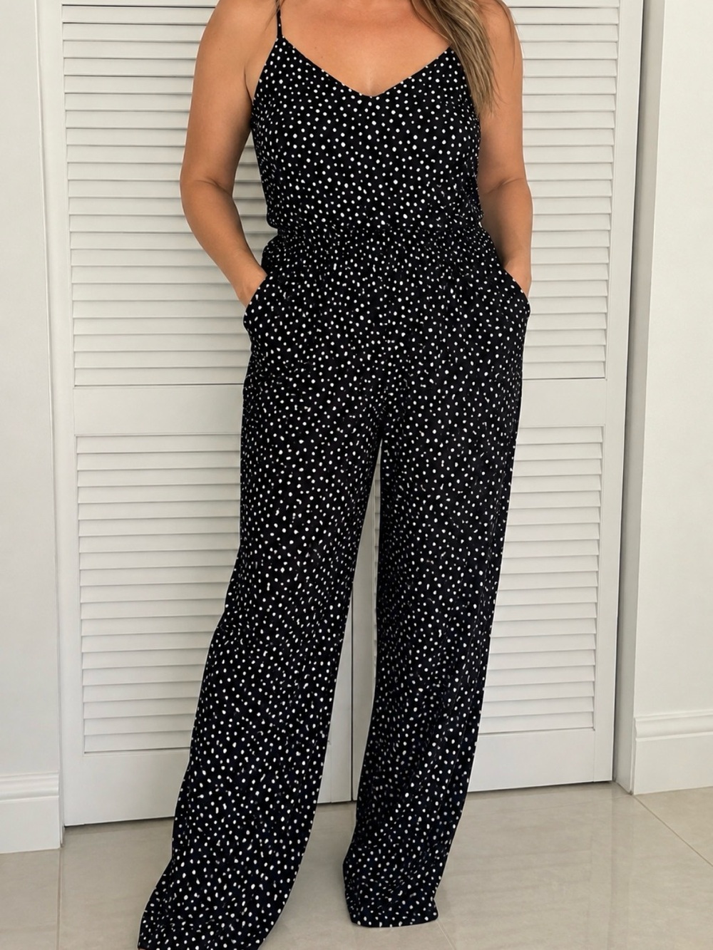 H&M Black & White Polka Dot Jumpsuit Size L
